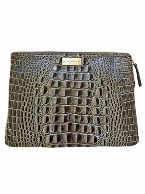 Brahmin Croc Embossed Leather Clutch Bronze Metallic Gray Tan Taupe EUC